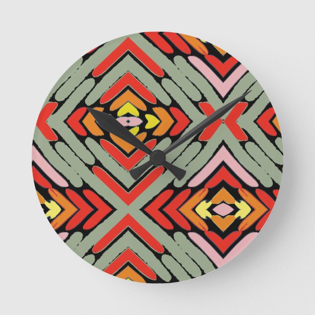 Reloj Redondo Mediano Patrón Multicolor del Suroeste (Anverso)