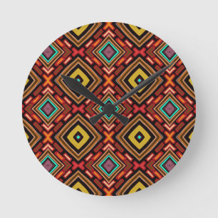 Reloj Redondo Mediano Patrón Nativo Tribal Indígena