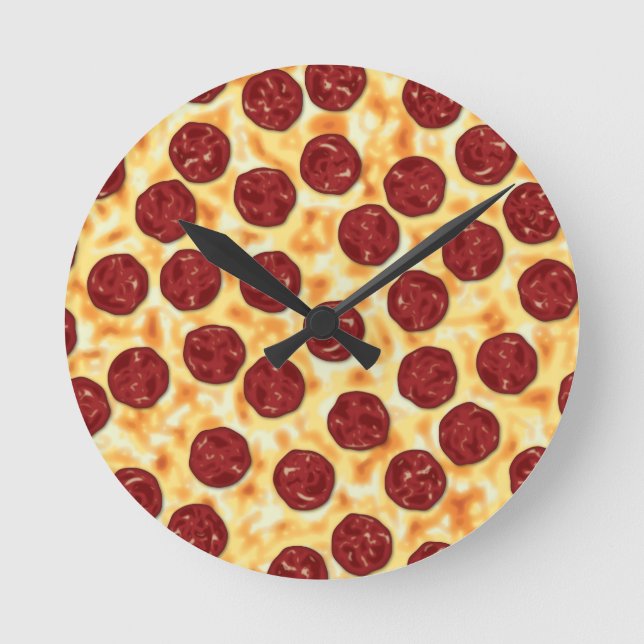 Reloj Redondo Mediano Patrón Pepperoni Pizza (Anverso)