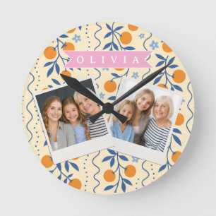 Reloj Redondo Mediano Patrón personalizado de estilo folk cítrico retro 