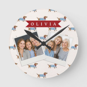 Reloj Redondo Mediano Patrón Personalizado de Perro Dachshund Lindo y El