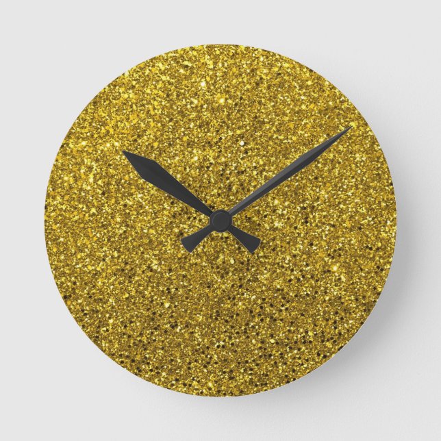 Reloj Redondo Mediano Patrón Purpurina dorado (Anverso)