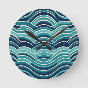 Reloj Redondo Mediano Patrón repetitivo de olas oceánicas geométricas az