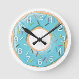 Reloj Redondo Mediano Patrón Retro Colorido de Donas Minimalista Fiesta