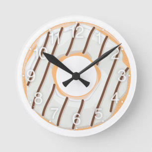 Reloj Redondo Mediano Patrón Retro Colorido de Donas Minimalista Fiesta 