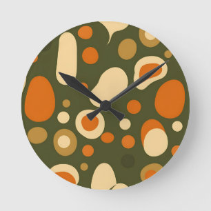 Reloj Redondo Mediano Patrón Retro de Formas Orgánicas Abstractas