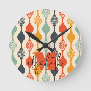 Reloj Redondo Mediano Patrón retro Groovy