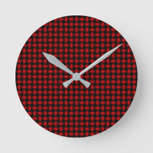 Reloj Redondo Mediano Patrón rojo de tejido negro
