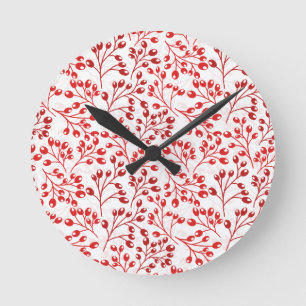 Reloj Redondo Mediano Patrón rojo flojo Moderno y elegante Berries