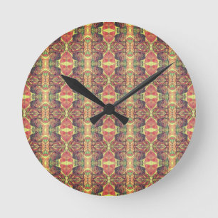 Reloj Redondo Mediano Patrón rojo y amarillo