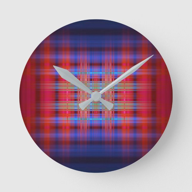 Reloj Redondo Mediano Patrón rojo y azul (Anverso)