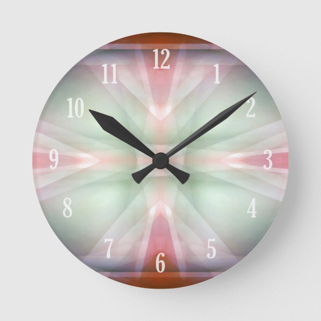 Reloj Redondo Mediano Patrón rojo y verde abstracto (Anverso)