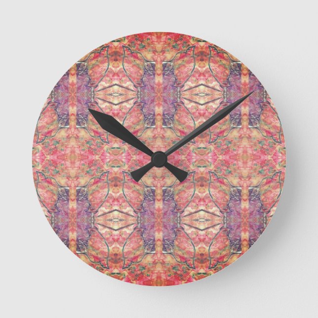 Reloj Redondo Mediano Patrón rosa y púrpura (Anverso)