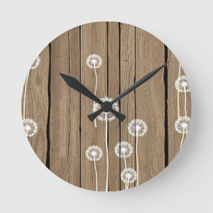 Reloj Redondo Mediano Patrón rústico de madera de diente de león