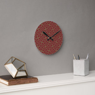 Reloj Redondo Mediano Patrón Sayagata, japonés, burdeos y dorado