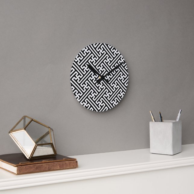 Reloj Redondo Mediano Patrón Sayagata, japonés, negro y blanco (Oficina)