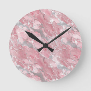Reloj Redondo Mediano Patrón suave de mármol rosa y plata
