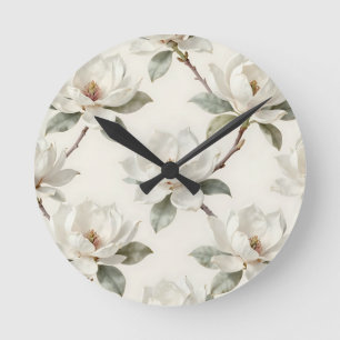 Reloj Redondo Mediano Patrón suave y neutral de floración de magnolia