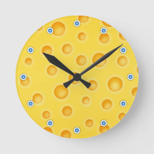 Reloj Redondo Mediano Patrón suizo de textura con queso Cheezy