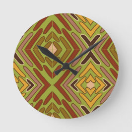 Reloj Redondo Mediano Patrón Tribal Étnico Rojo Verde Dorado