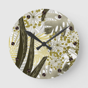 Reloj Redondo Mediano Patrón tropical monstera hojas de palma exóticas