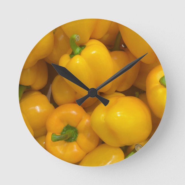 Reloj Redondo Mediano Patrón vegetal de paprika amarillo (Anverso)