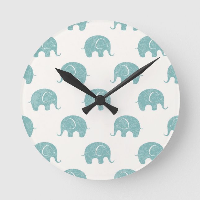 Reloj Redondo Mediano Patrón verde azulado de elefante cúbico (Anverso)