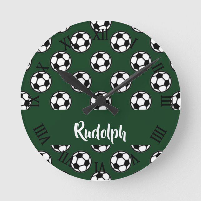 Reloj Redondo Mediano Patrón verde de bolas de fútbol (Anverso)