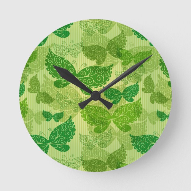 Reloj Redondo Mediano Patrón verde de primavera (Anverso)