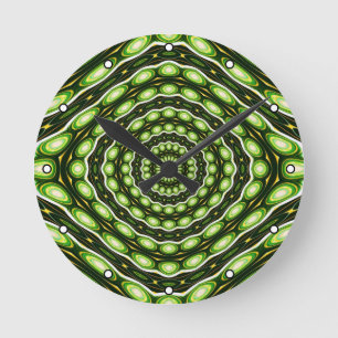 Reloj Redondo Mediano Patrón verde retro abstracto con puntos
