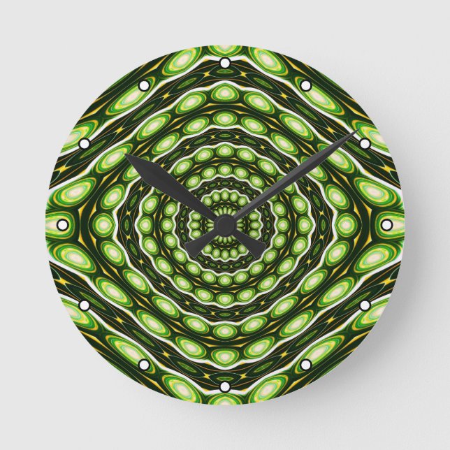 Reloj Redondo Mediano Patrón verde retro abstracto con puntos (Anverso)