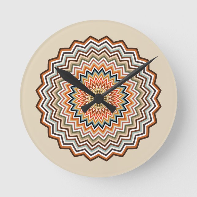 Reloj Redondo Mediano Patrón Zigzag de Mandala (Anverso)