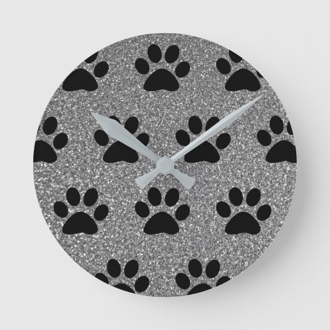 Reloj Redondo Mediano Patrones de impresión negro Purpurina gris platead (Anverso)