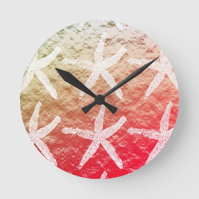 Reloj Redondo Mediano Patrones de pez estrella blanco Relieve metalizado (Anverso)