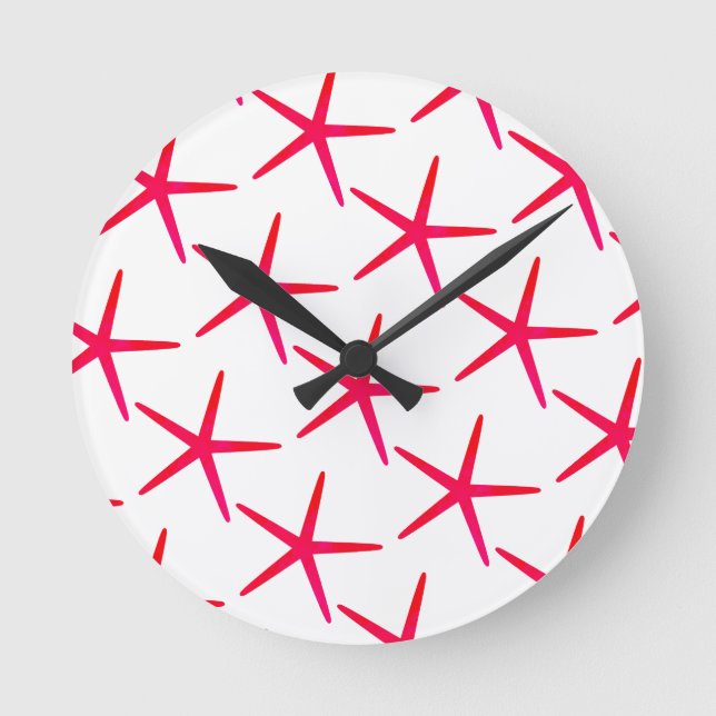 Reloj Redondo Mediano Patrones Starfish Playa Rojo Rosa Blanco Cute Giro (Anverso)