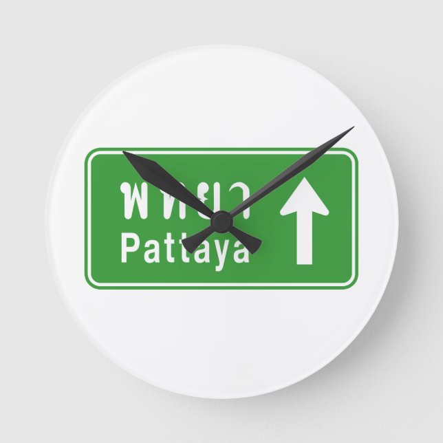 Reloj Redondo Mediano Pattaya Ahead ⚠ Thai Highway Traffic Sign ⚠ (Anverso)