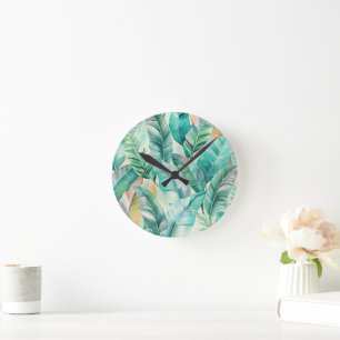 Reloj Redondo Mediano Pattern Boho Banana Leaves