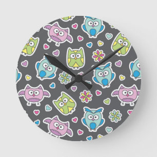 Reloj Redondo Mediano pattern of cartoon owls
