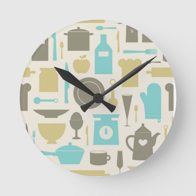 Reloj Redondo Mediano Pattern Of Kitchen Tools (Anverso)