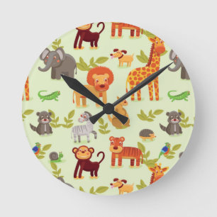 Reloj Redondo Mediano Pattern With Cartoon Animals