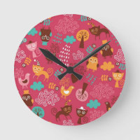 Pattern with cute birds and cats