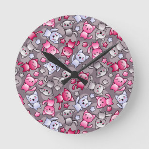 Reloj Redondo Mediano pattern with cute kawaii doodle cats