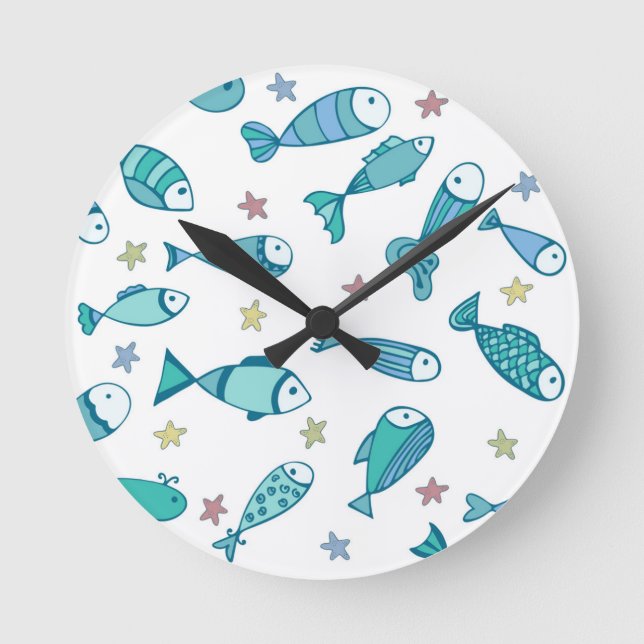 Reloj Redondo Mediano Pattern With Fish And Starfish (Anverso)