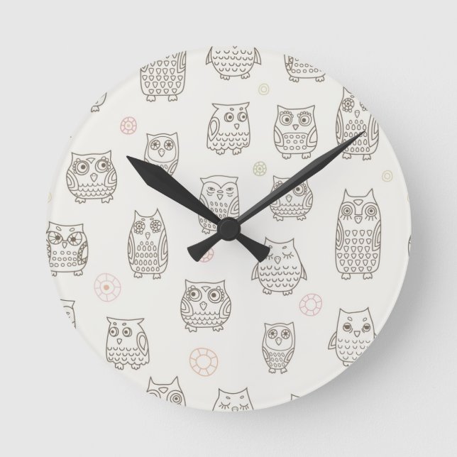 Reloj Redondo Mediano Pattern with owls (Anverso)