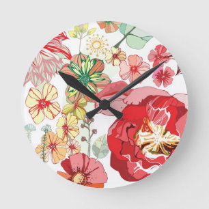 Reloj Redondo Mediano Pattern with red flowers