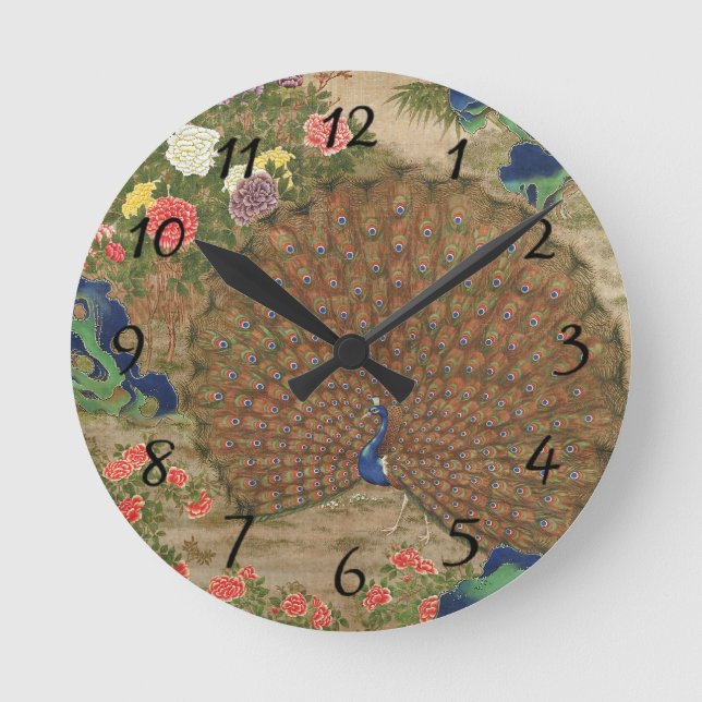 Reloj Redondo Mediano Pavo de pavo real y flores (siglo XVII) (Anverso)