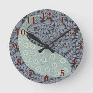 Reloj Redondo Mediano Pavo real Art Nouveau Pájaro Clásico