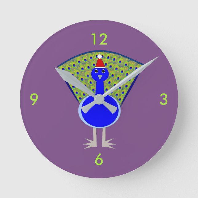Reloj Redondo Mediano Pavo real divertido del navidad (Anverso)