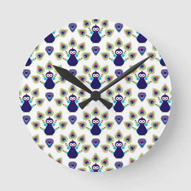 Reloj Redondo Mediano pavo real exótico retro de la India (Anverso)