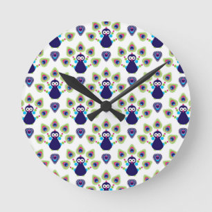 Reloj Redondo Mediano pavo real exótico retro de la India